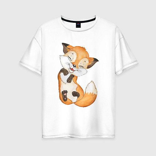 Женская футболка оверсайз Довольная радостная лисичка / Белый – фото 1