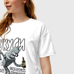 Футболка оверсайз женская Бендер - Укуси мой зад, цвет: белый — фото 2