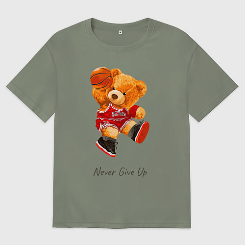 Женская футболка оверсайз Никогда не сдавайся - мишка баскетболист / Авокадо – фото 1