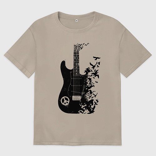 Женская футболка оверсайз Гитара и птицы / Миндальный – фото 1