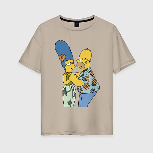 Женская футболка оверсайз Гомер Симпсон танцует со своей женой Мардж / Миндальный – фото 1