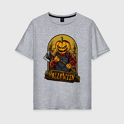 Женская футболка оверсайз Хэллоуин тыква с топором