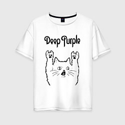 Футболка оверсайз женская Deep Purple - rock cat, цвет: белый