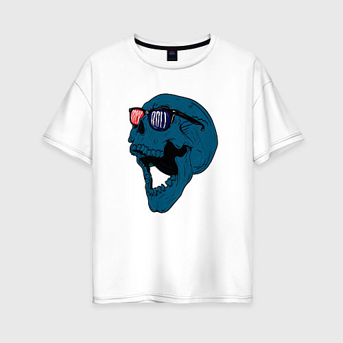 Женская футболка оверсайз Rock and roll blue skull / Белый – фото 1