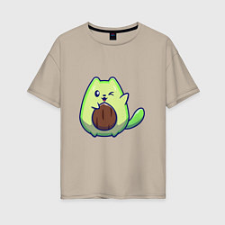 Футболка оверсайз женская Avocado green cat, цвет: миндальный