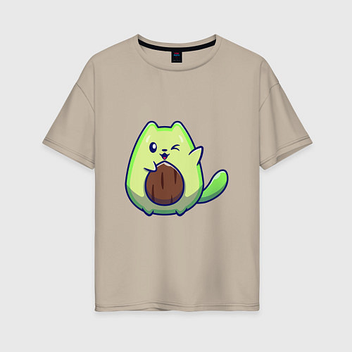 Женская футболка оверсайз Avocado green cat / Миндальный – фото 1