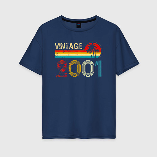 Женская футболка оверсайз Винтаж 2001 пальмы / Тёмно-синий – фото 1