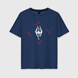 Женская футболка оверсайз Символ Skyrim в красном ромбе