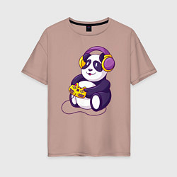 Женская футболка оверсайз Панда в наушниках с геймпадом
