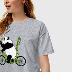 Футболка оверсайз женская Панда на велосипеде с бамбуком, цвет: меланж — фото 2