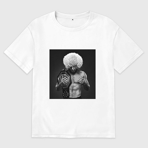 Женская футболка оверсайз Хабиб Нурмагомедов чемпион / Белый – фото 1