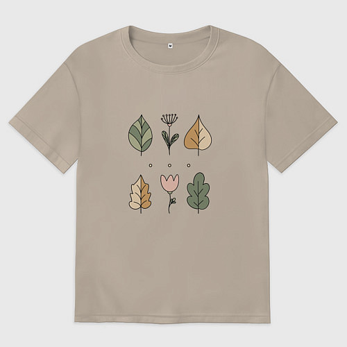 Женская футболка оверсайз Цвети и листья минимализм / Миндальный – фото 1