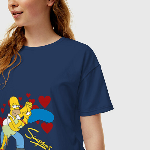 Женская футболка оверсайз Гомер и Мардж Симпсон / Тёмно-синий – фото 3