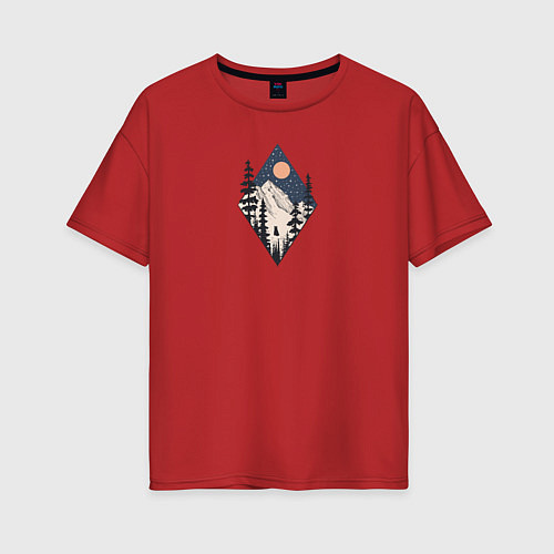 Женская футболка оверсайз Лиса на полянке / Красный – фото 1