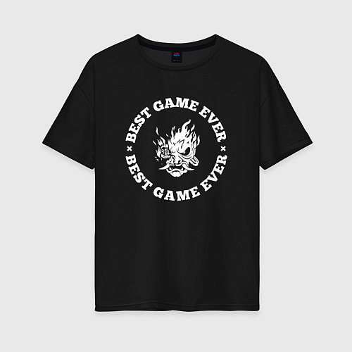 Женская футболка оверсайз Символ Cyberpunk 2077 и круглая надпись best game / Черный – фото 1