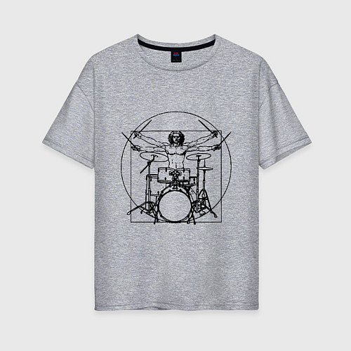 Женская футболка оверсайз Vitruvian drummer / Меланж – фото 1