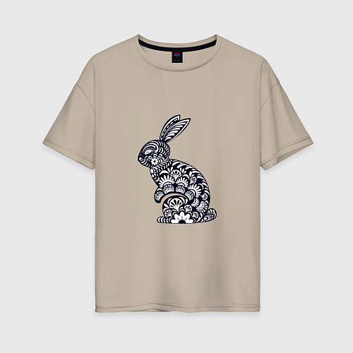 Женская футболка оверсайз Black-White Rabbit / Миндальный – фото 1