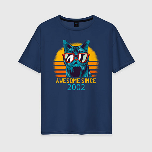 Женская футболка оверсайз Потрясающий котэ 2002 года / Тёмно-синий – фото 1