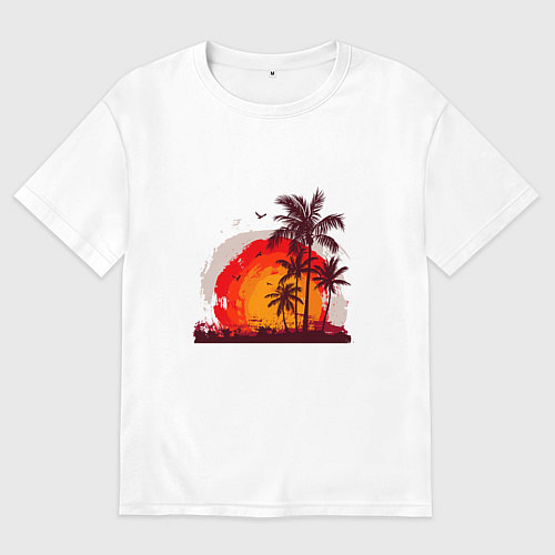 Женская футболка оверсайз Пальмы на фоне заката / Белый – фото 1