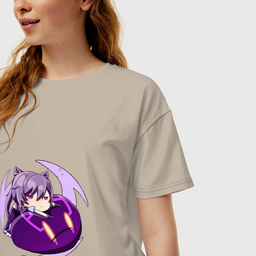 Женская футболка оверсайз Кэ Цин и ручной слайм / Миндальный – фото 3