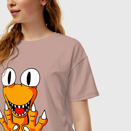 Женская футболка оверсайз Радужные друзья - Оранжевый / Пыльно-розовый – фото 3