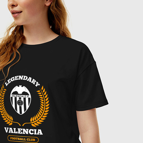 Женская футболка оверсайз Лого Valencia и надпись legendary football club / Черный – фото 3