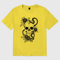Футболка оверсайз женская Калавера - мексиканский символ Дня мертвых, цвет: желтый