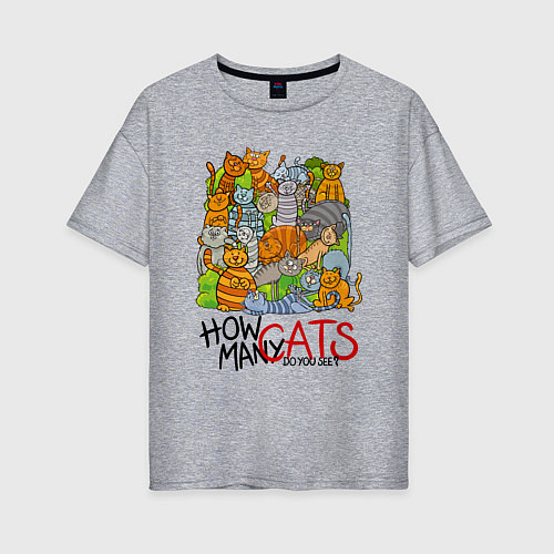 Женская футболка оверсайз Сколько котов вы видите? / Меланж – фото 1