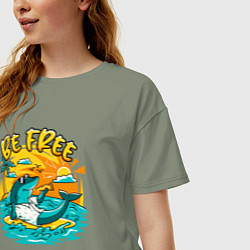 Футболка оверсайз женская Акула серфингист будь свободным, цвет: авокадо — фото 2