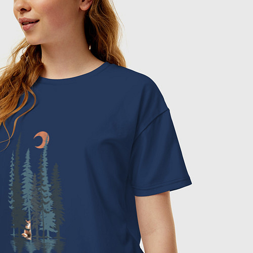 Женская футболка оверсайз Лисьи Деревья / Тёмно-синий – фото 3