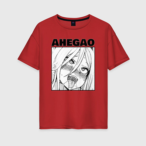 Женская футболка оверсайз Рисунок ахегао / Красный – фото 1