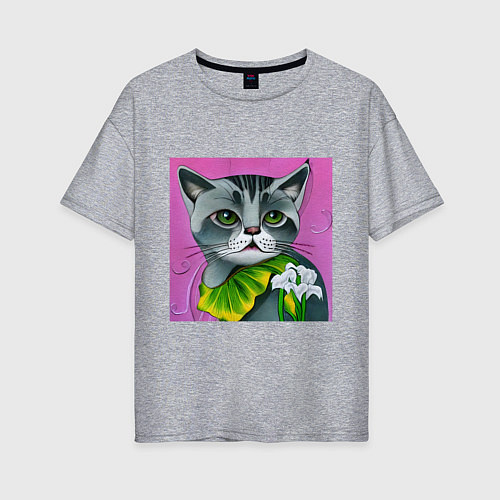 Женская футболка оверсайз Зеленоглазое котэ виртуального мира / Меланж – фото 1