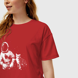 Футболка оверсайз женская Космонавт с котом, цвет: красный — фото 2