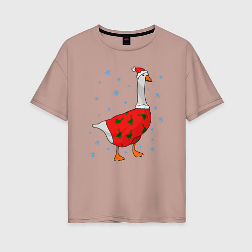 Женская футболка оверсайз Гусь новогодний / Пыльно-розовый – фото 1