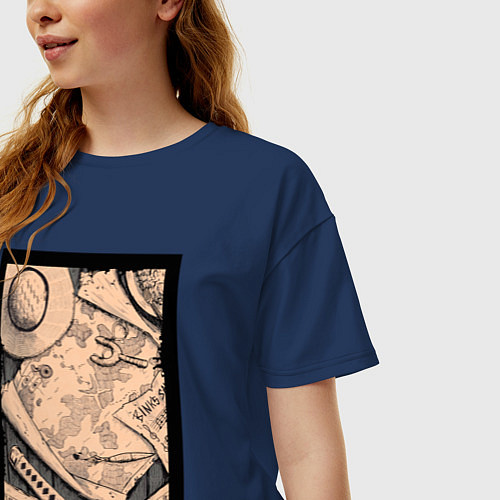 Женская футболка оверсайз Карта приключений - Ван Пис / Тёмно-синий – фото 3