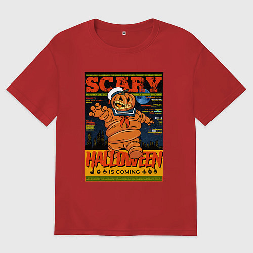 Женская футболка оверсайз Нападение тыквы / Красный – фото 1