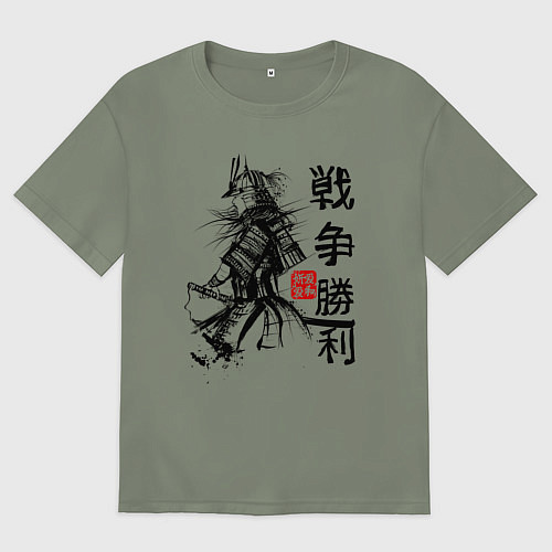 Женская футболка оверсайз Самурай с мечом в шлеме / Авокадо – фото 1