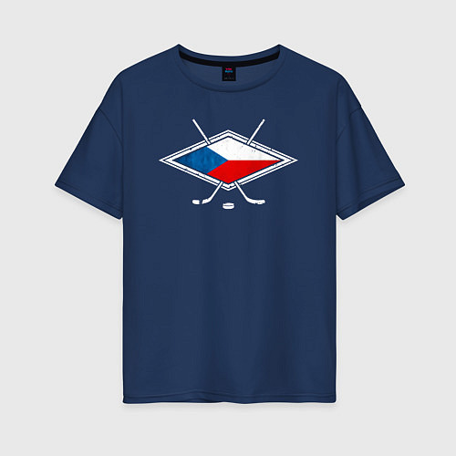 Женская футболка оверсайз Флаг Чехии хоккей / Тёмно-синий – фото 1