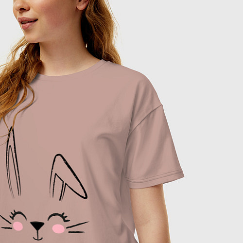 Женская футболка оверсайз Веселый Заяц, контурная мордочка / Пыльно-розовый – фото 3