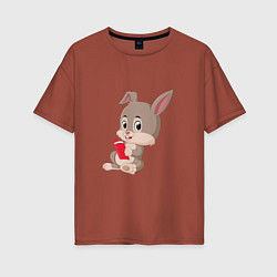 Женская футболка оверсайз Читающий кролик