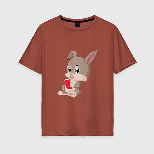 Женская футболка оверсайз Читающий кролик / Кирпичный – фото 1