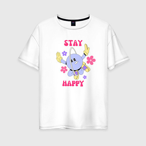 Женская футболка оверсайз Stay happy, планета с ромашками / Белый – фото 1