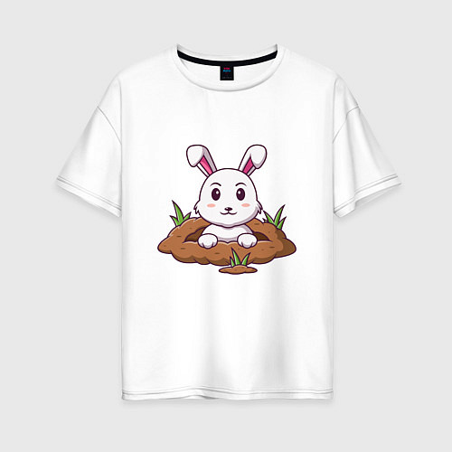 Женская футболка оверсайз Кролик в норке / Белый – фото 1