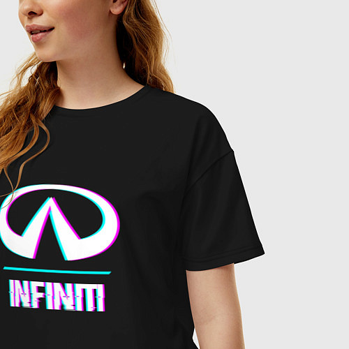 Женская футболка оверсайз Значок Infiniti в стиле glitch / Черный – фото 3