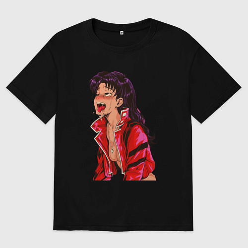 Женская футболка оверсайз Мисато Кацураги ahegao / Черный – фото 1