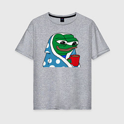 Футболка оверсайз женская Frog Pepe мем, цвет: меланж