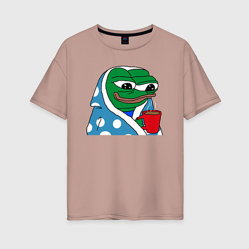 Женская футболка оверсайз Frog Pepe мем / Пыльно-розовый – фото 1