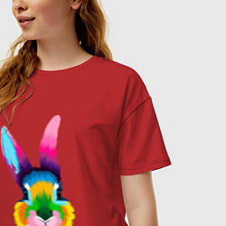 Футболка оверсайз женская Радужный кролик, цвет: красный — фото 2