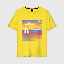 Футболка оверсайз женская Розовый закат на море, цвет: желтый