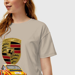 Футболка оверсайз женская Porsche - Motorsport - racing team, цвет: миндальный — фото 2